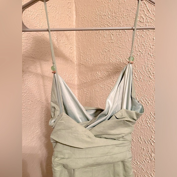 Zara Ruched Linen Blend Midi Dress Sea Green Size XS - Picture 7 of 11